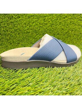 Kuru Breeze Womens Size 8 Blue Ivory Beach Walking Outdoor Slip On Slide Sandals